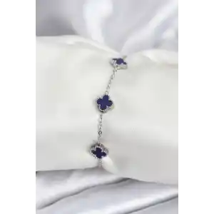 316L Çelik Gümüş Renk Lacivert Baby Boy Yonca Kadın Bileklik