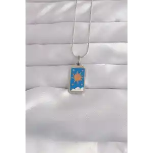 316L Çelik Gümüş Renk Mavi Mineli Güneş Model Tarot Kolye