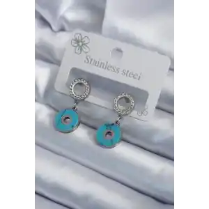 316L Çelik Gümüş Renk Mavi Taşlı Zirkon Taşlı Kadın Küpe