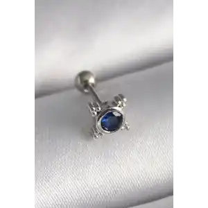 316L Çelik Gümüş Renk Mavi Zirkon Taşlı Tragus Piercing