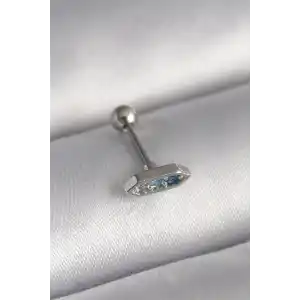 316L Çelik Gümüş Renk Mavi Zirkon Taşlı Tragus Piercing