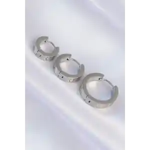 316L Çelik Gümüş Renk Model 3lü Halka Küpe