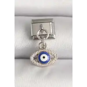 316L Çelik Gümüş Renk Nazar Boncuk Detaylı Göz Model Nomination Charm