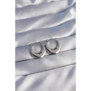 316L Çelik Gümüş Renk Oval Ayna Model Küpe