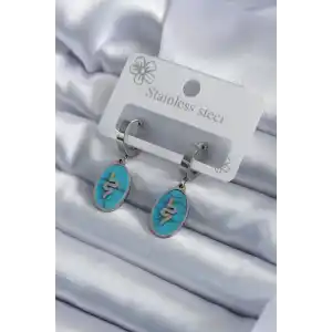 316L Çelik Gümüş Renk Oval Mavi Taşlı Yılan Figür Kadın Küpe