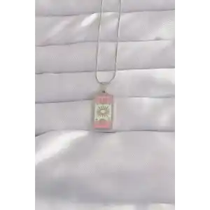 316L Çelik Gümüş Renk Pembe Mineli Ay Figür Tarot Kolye