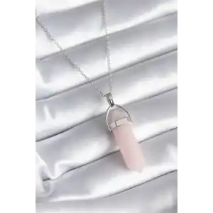 316L Çelik Gümüş Renk Pembe Taşlı Kadın Kolye