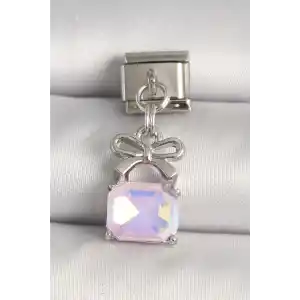 316L Çelik Gümüş Renk Pembe Zirkon Taşlı Çanta Model Nomination Charm