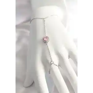 316L Çelik Gümüş Renk Pembe Zirkon Taşlı Kalp Şahmeran