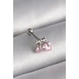 316L Çelik Gümüş Renk Pembe Zirkon Taşlı Kalp Tragus Piercing