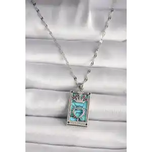 316L Çelik Gümüş Renk Pembe Zirkon Taşlı Taç Kalp Portre Model Kadın Kole