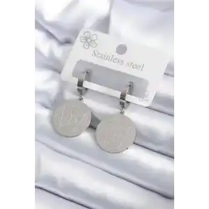 316L Çelik Gümüş Renk Pentagram İşleme Model Kadın Küpe