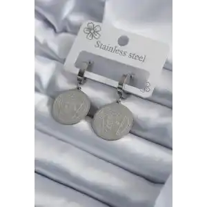 316L Çelik Gümüş Renk Pentagram Yıldızı İşleme Kadın Küpe