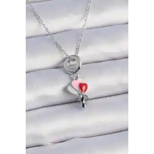 316L Çelik Gümüş Renk Renkli Kalp Figür Charm Model Kadın Kolye