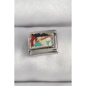 316L Çelik Gümüş Renk Renkli Palet Fırça İşlemeli Model Nomination Charm