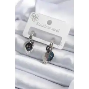 316L Çelik Gümüş Renk Sallantı Kuru Kafa Model Kadın Küpe