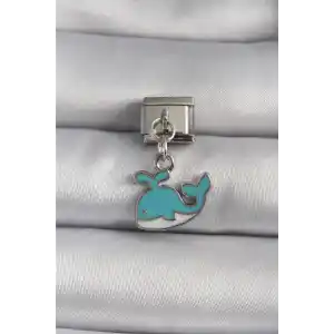 316L Çelik Gümüş Renk Sallantı Mavi Balina Model Nomination Charm
