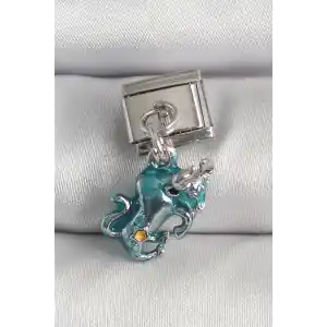 316L Çelik Gümüş Renk Sallantı Mavi Boğa Model Nomination Charm