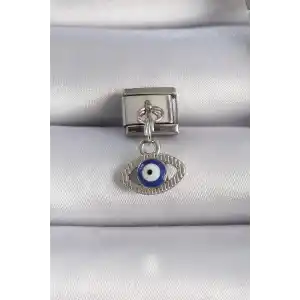 316L Çelik Gümüş Renk Sallantılı Göz Figür Nazar Boncuk Detay Nomination Charm