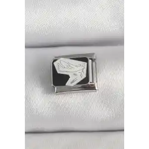 316L Çelik Gümüş Renk Siyah Beyaz Kuş İşlemeli Nomination Charm