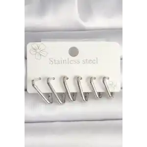 316L Çelik Gümüş Renk Üçgen Model Kadın Küpe Seti