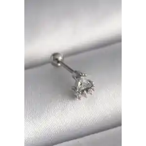 316L Çelik Gümüş Renk Üçgen Zirkon Taşlı Tragus Piercing