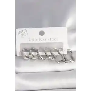 316L Çelik Gümüş Renk Yarım Halka Yıldız Model Kadın Küpe Seti