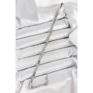 316L Çelik Gümüş Renk Yassı Zincir Model Kadın Bileklik