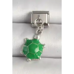 316L Çelik Gümüş Renk Yeşil Kaplumbağa Model Nomination Charm