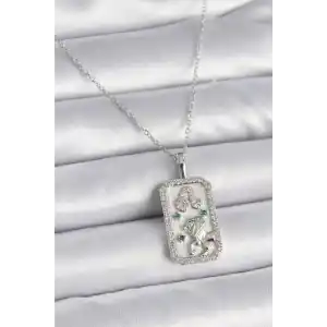 316L Çelik Gümüş Renk Zincir Aslan Burcu Zirkon Taşlı Kadın Kolye