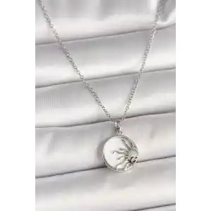 316L Çelik Gümüş Renk Zincir Beyaz Mineli Gün Batımı Model Kadın Kolye