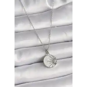 316L Çelik Gümüş Renk Zincir Beyaz Sedefli Gün Batımı Model Kadın Kolye