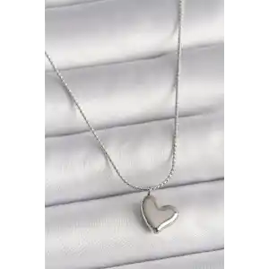 316L Çelik Gümüş Renk Zincir Kalp Figür Kadın Kolye