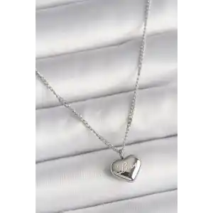 316L Çelik Gümüş Renk Zincir Love İşleme Kalp Figür Kadın Kolye