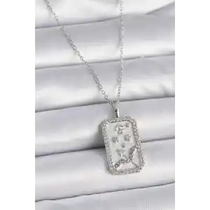 316L Çelik Gümüş Renk Zincir Yay Burcu Zirkon Taşlı Kadın Kolye