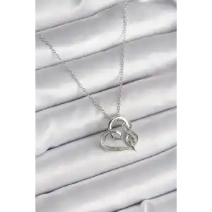 316L Çelik Gümüş Renk Zincir Zirkon Taş Detaylı Kalp Model Sonsuzluk Detay Kadın Kolye