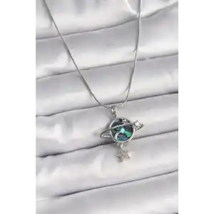 316L Çelik Gümüş Renk Zincir Zirkon Taşlı Gezegen Model Kadın Kolye