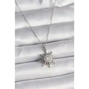 316L Çelik Gümüş Renk Zincir Zirkon Taşlı Güneş Model Kadın Yüzük