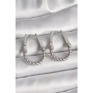 316L Çelik Gümüş Renk Zirkon Taş Detaylı Burma Halka Model Kadın Küpe