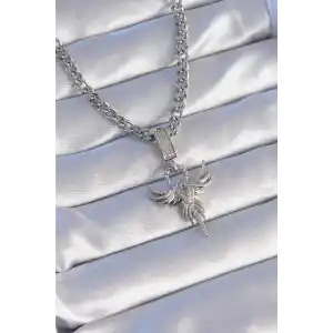 316L Çelik Gümüş Renk Zirkon Taşlı Anka Kuşu Model Kolye