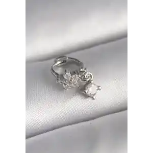 316L Çelik Gümüş Renk Zirkon Taşlı Çiçek Model Sallantı Detay Tragus Piercing