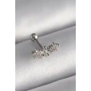 316L Çelik Gümüş Renk Zirkon Taşlı Çiçek Tragus Piercing