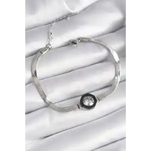 316L Çelik Gümüş Renk Zirkon Taşlı İtalyan Zincir Model Kadın Bileklik