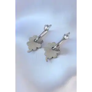 316L Çelik Gümüş Renk Zirkon Taşlı Kadın Göçmen Küpesi