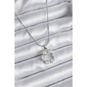 316L Çelik Gümüş Renk Zirkon Taşlı Kadın Kolye