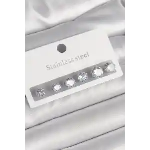 316L Çelik Gümüş Renk Zirkon Taşlı Kadın Küpe Seti