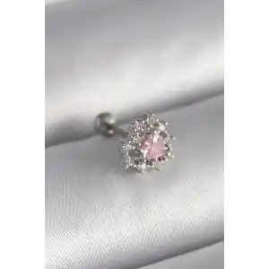 316L Çelik Gümüş Renk Zirkon Taşlı Kalp Tragus Piercing