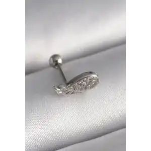 316L Çelik Gümüş Renk Zirkon Taşlı Kanat Tragus Piercing