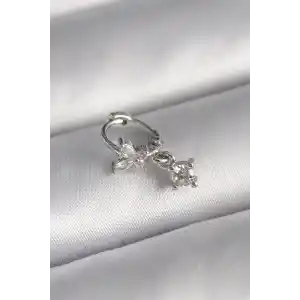 316L Çelik Gümüş Renk Zirkon Taşlı Kelebek Model Sallantı Detay Tragus Piercing