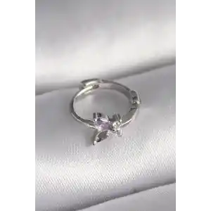 316L Çelik Gümüş Renk Zirkon Taşlı Kelebek Model Tragus Piercing